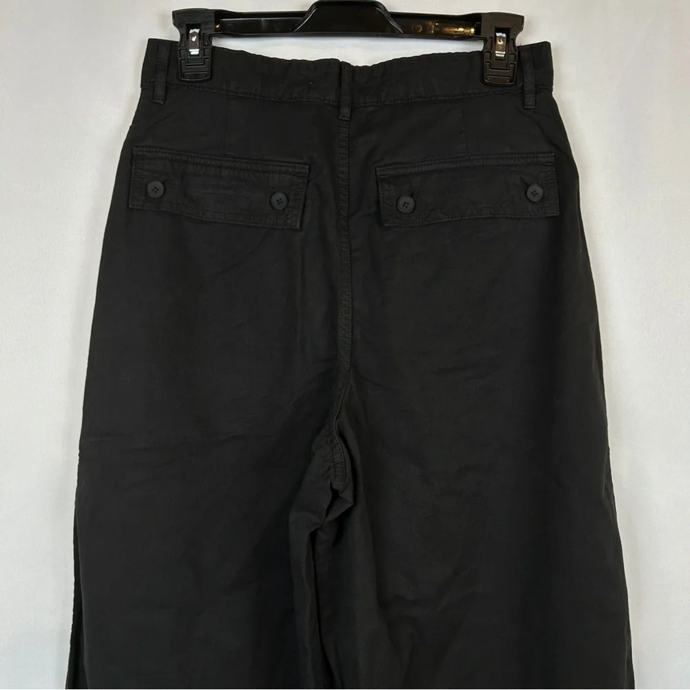NEW Everlane Crop Black Wide Straight Leg Cargo Pants Cotton Linen Blend Size 6